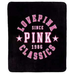 PINK Victoria's Secret Love Pink Black Sherpa Blanket